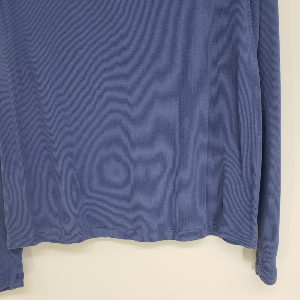 J Crew Ribbed V-Neck Pullover Top Women XL Blue Long Sleeve Cotton Polo Collar - Picture 7 of 8